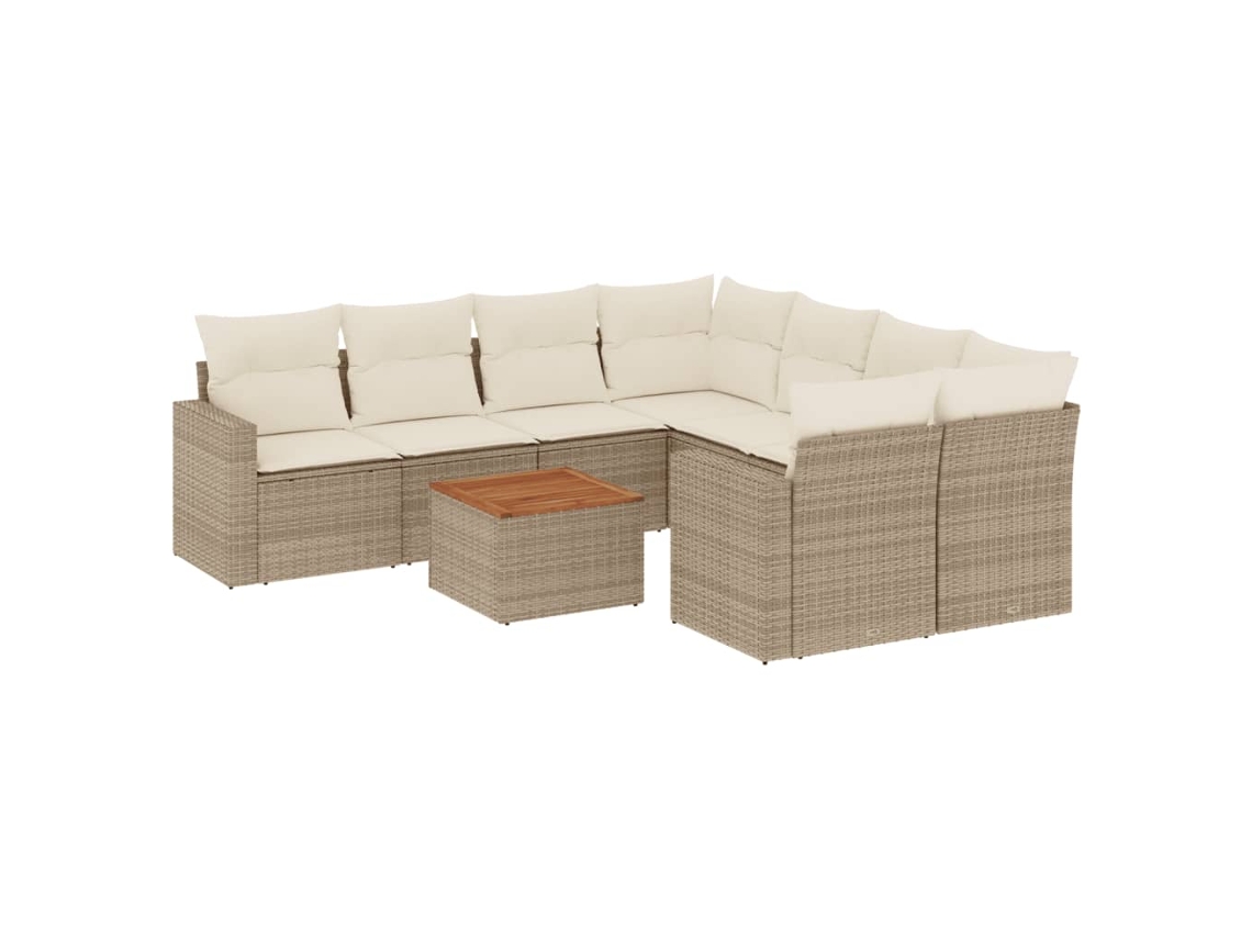 Conjunto de 9 Sofás para Jardim com Almofadões Vime Pe Bege MAISON EXCLUSIVE (90x200 cm)