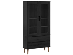 Conjunto 1 Armário De Vidro Vidaxl Preto Madeira De Pinho Maciça (90 X 35 X 175 Cm)