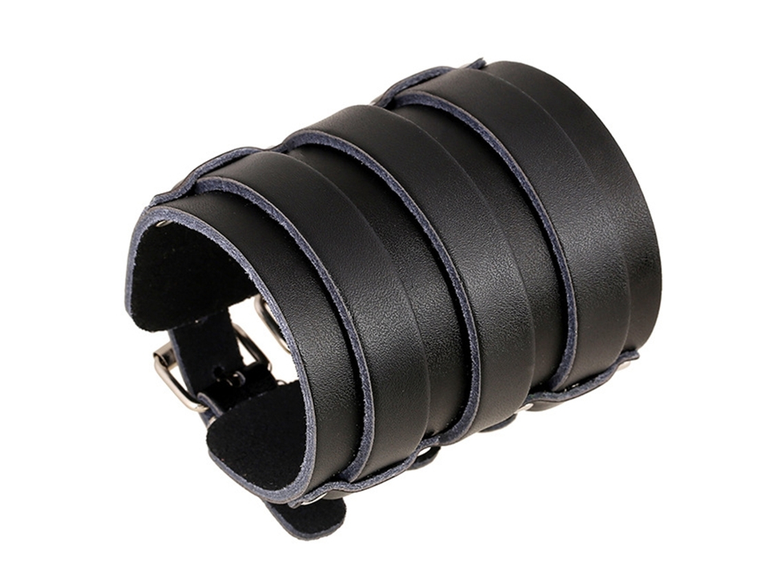 Pulseira De Couro Punk Ajustável Simples Artesanal Múltiplas Camadas