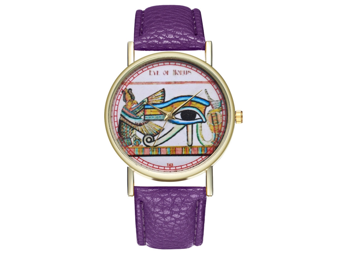 Relógio de quartzo com pulseira de couro PU para casais casuais, mostrador redondo (roxo)