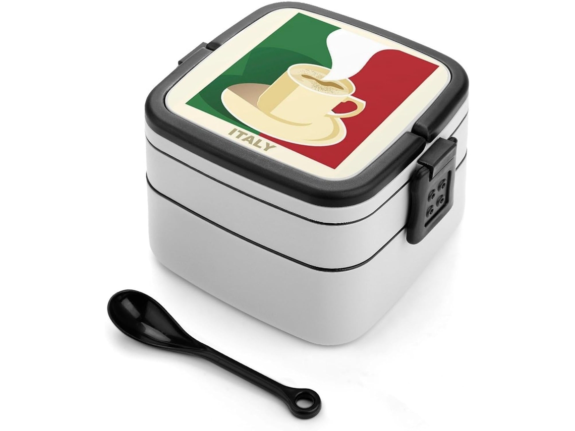 Marmita Bento De Dois Andares Com A Bandeira Italiana, 1000ml, Empilhável, À Prova De Vazamentos, Com Colher, Recipiente