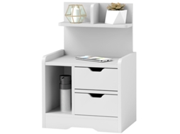 Mesa de Cabeceira Branca com Prateleira Aberta e 2 Gavetas,40x30x60 Cm,ideal para Quarto Moderno e Funcional PAPRIKA