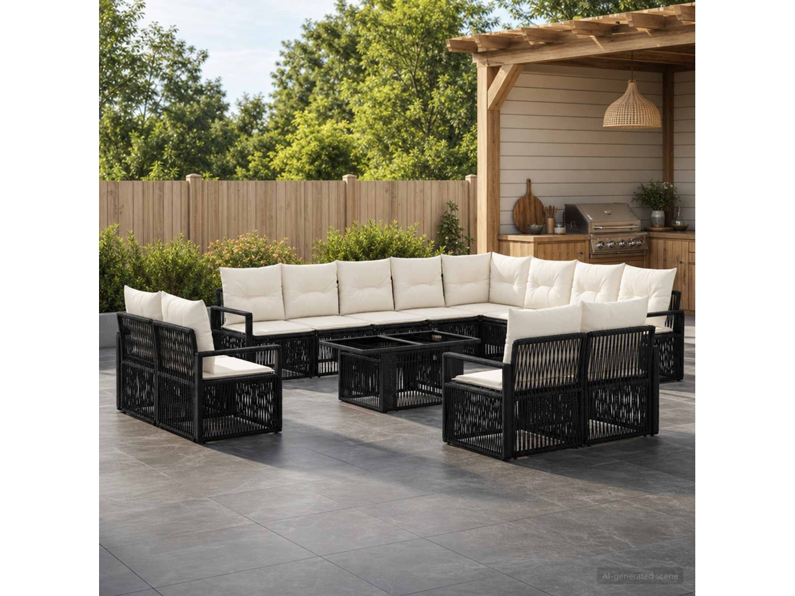 Vidaxl Conjunto De Sofá De Jardim 13 Unid. Preto E Branco Creme