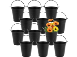 Pote De Flores 10 Cm - 12 Unidades - Galvanizado - Pote De Flores Suspendido - Ligero - Decoración Rústica - Manija - Maceta De Plantas