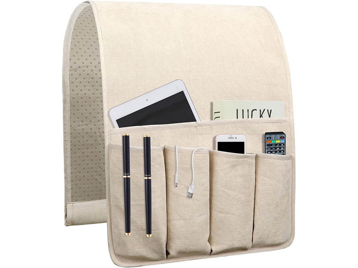 Lurelia Bolsa De Cabeceira, 5 Unid., Com Bolsos, Para Sofá, Em Borracha, 89 X 31,5 Cm, Bege