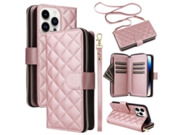 Capa Para Iphone 14 Pro Pele Sintética Rosa