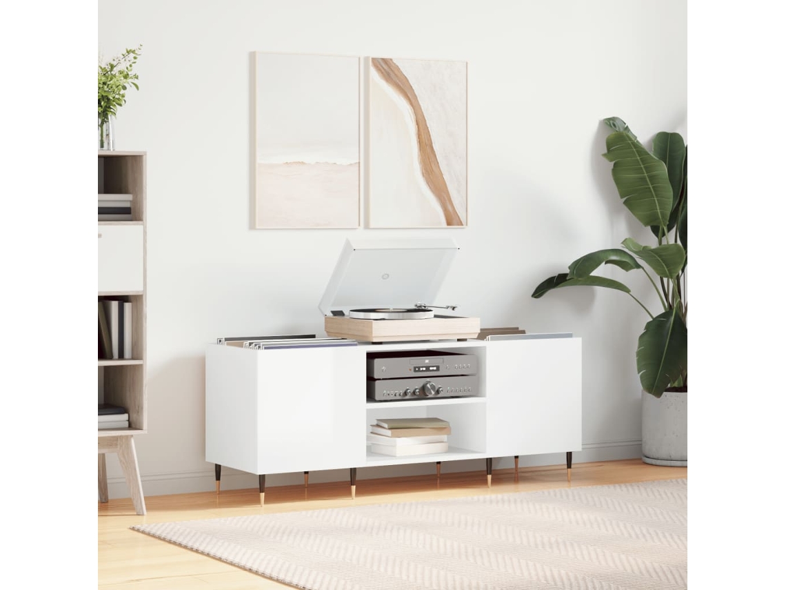 Vidaxl Armário P/ Discos 121x38x48 Cm Deriv. Madeira Branco Brilhante