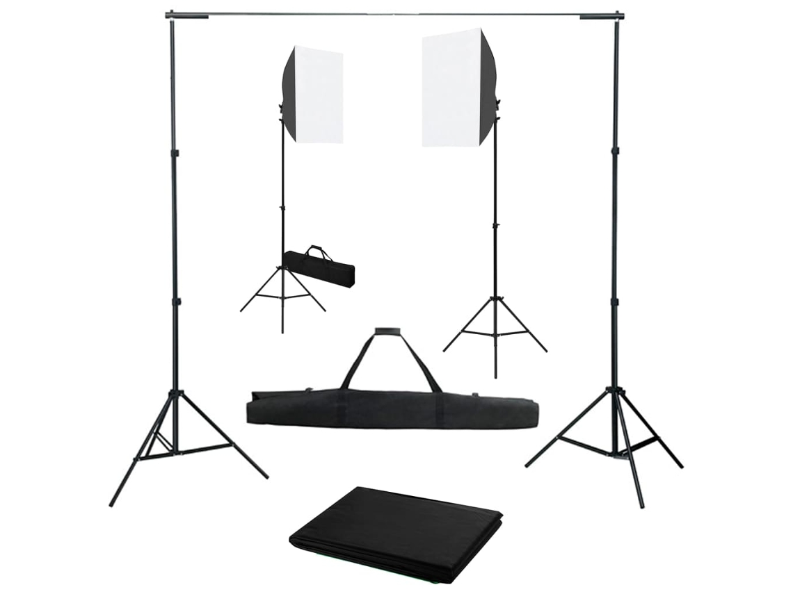 Vidaxl Kit De Estúdio Fotográfico Com Softbox De Iluminação E Fundo