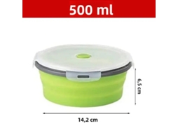 (verde 500ml) Lancheira Redonda De Silicone, Dobrável Com Tampa, Portátil E Própria Para Micro-ondas.