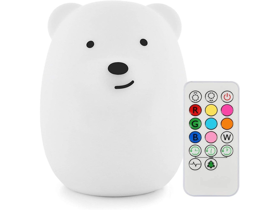Luz Noturna Infantil Com Urso, Lâmpada Led Colorida Com Controle Remoto E Recarregável Para Quarto De Bebê