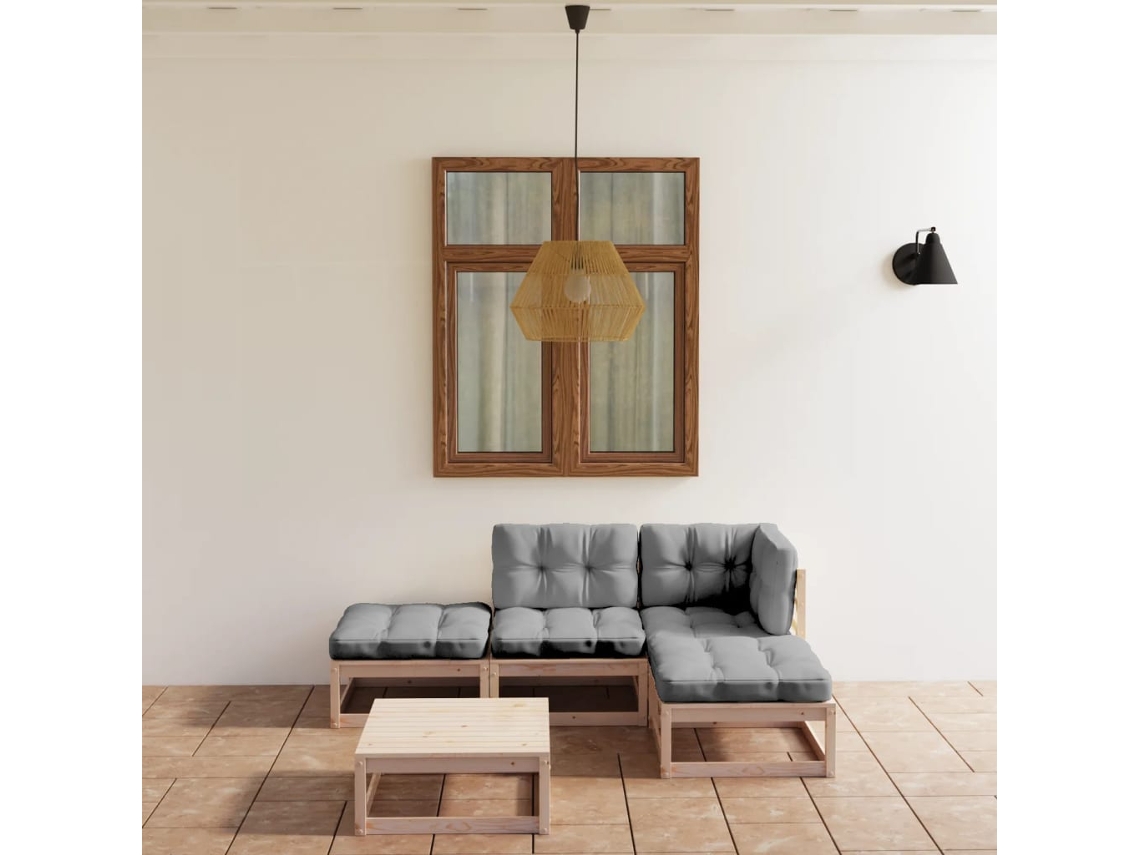 Vidaxl 5 Pcs Conjunto Lounge De Jardim C/ Almofadões Pinho Maciço