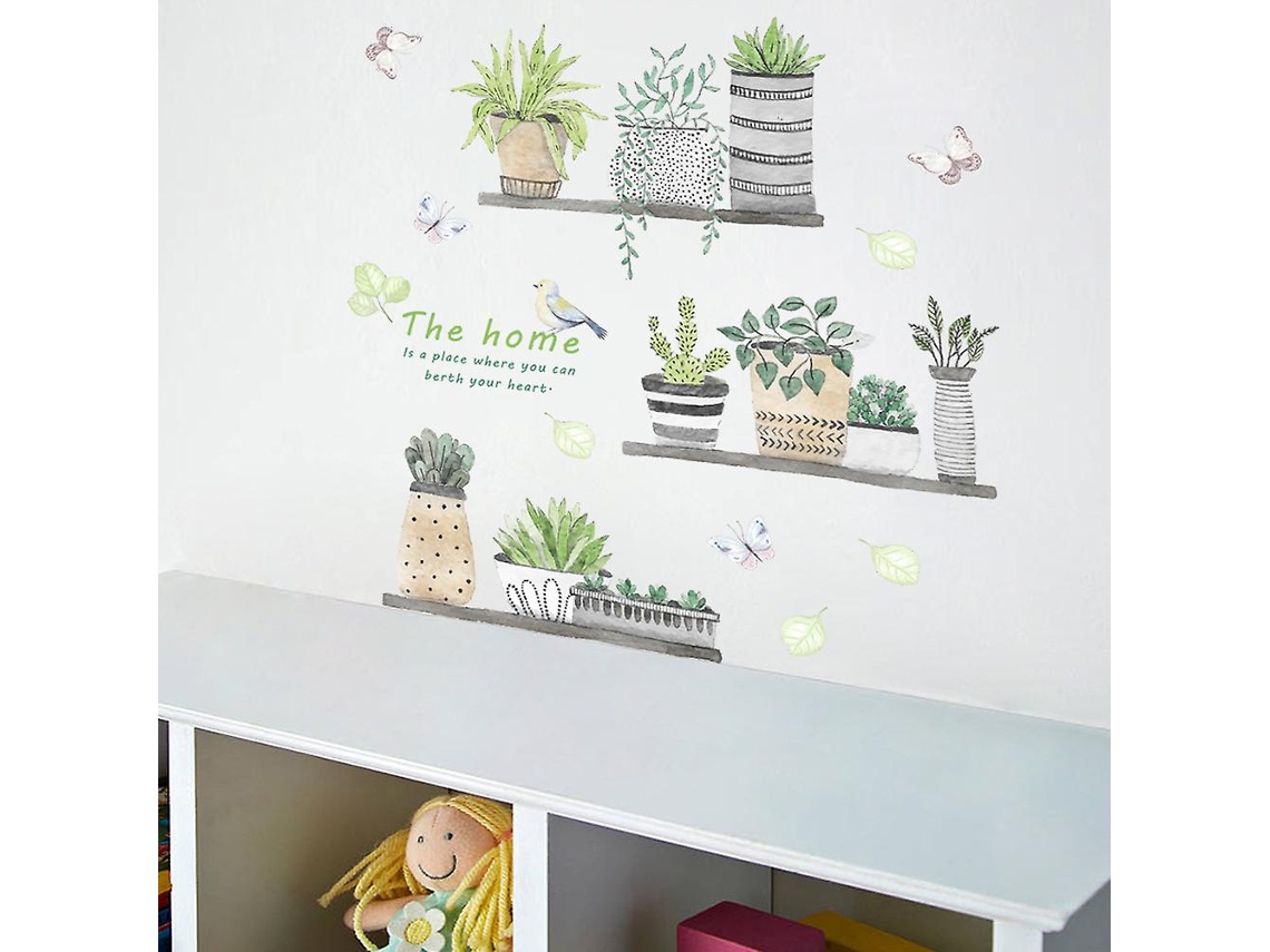 Rebe adesivos de Parede com Plantas em Vasos Borboletas e Pássaros Decoração para Sala de Estar Quarto Cozinha