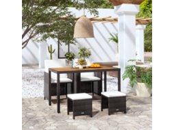 Vidaxl 5 Pcs Conjunto Jantar P/ Exterior Vime E Madeira Acácia Preto
