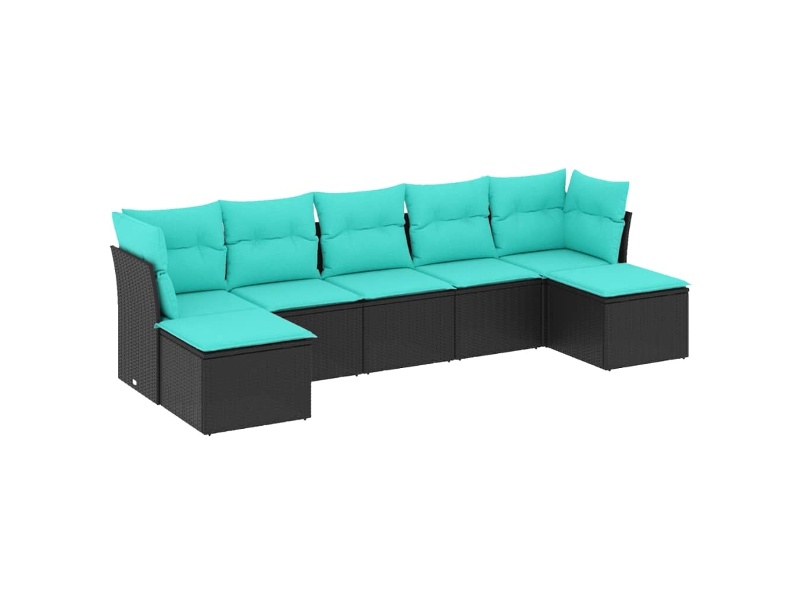 Conjunto de Sofá de Jardim, 7 Peças, Almofadas, Rattan Preto MAISON EXCLUSIVE