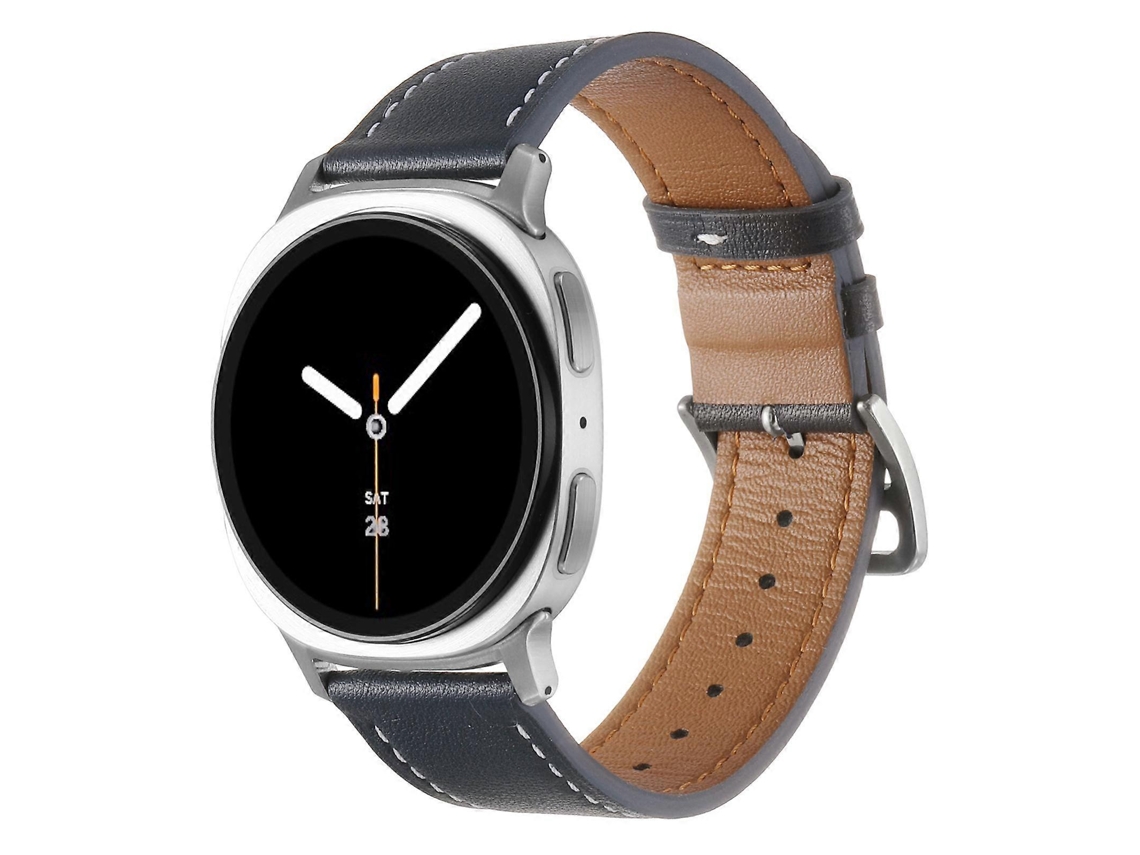 Pulseira De Couro Com Fivela Prateada Em Aço Inoxidável Para Samsung Galaxy Watch8 / Watch8 Classic