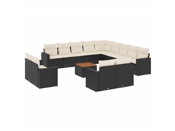 Maison Exclusive - 14 Pcs Conjunto De Sofás P/ Jardim C/ Almofadões Vime Pe Preto