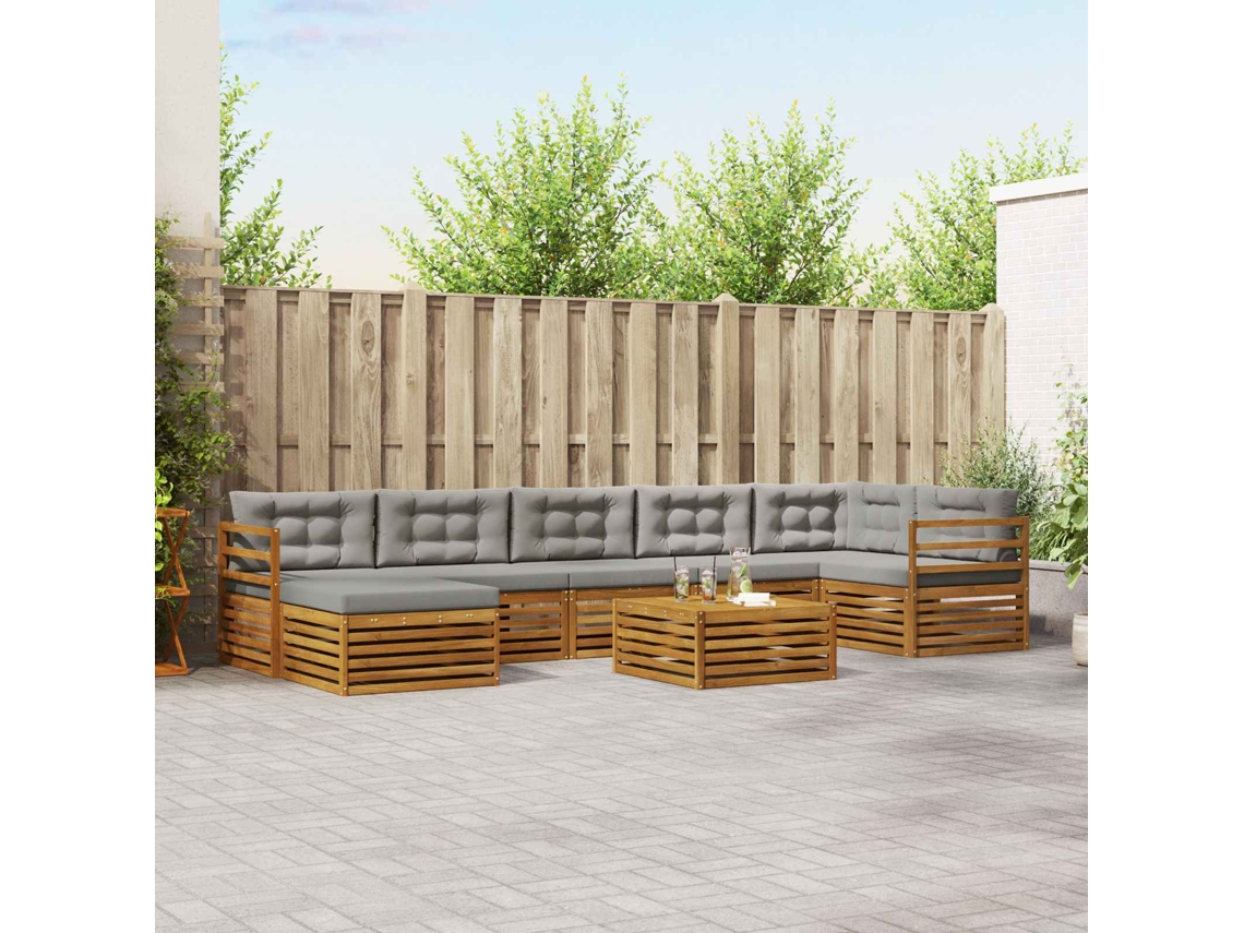Vidaxl Conjunto De Sofás Para Exterior 8 Unid. Cinza Natural E Claro