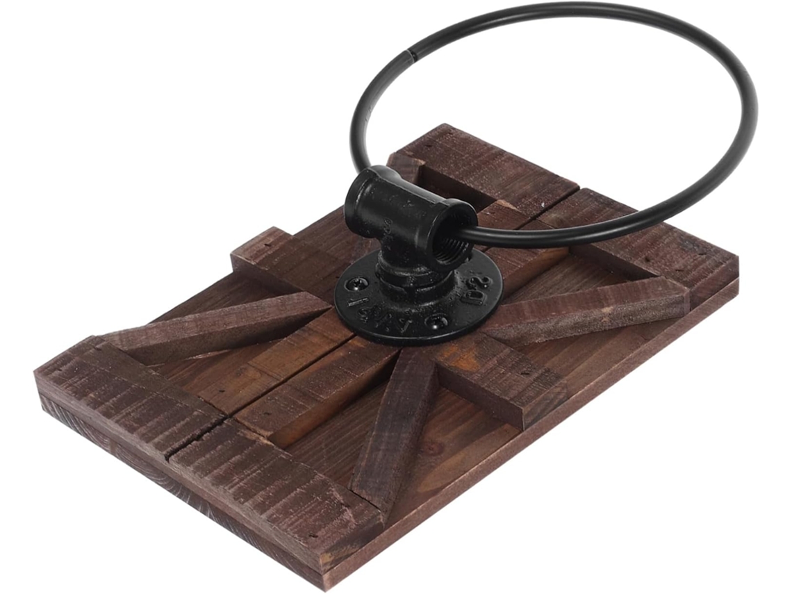 Suporte de Toalhas de Parede em Ferro com Argola de Madeira para Banheiro e Cozinha, Estilo Vintage. SFUSHOS
