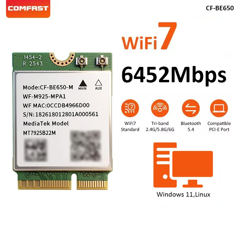 (ac1200 Ap) Placa De Rede Pci-e Wifi 7, Adaptador Wi-fi Intel/amd, Bluetooth Tri-banda