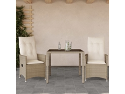 3 Pcs Conjunto Bistrô Com Almofadões Vime Pe Bege Dkd Home Decor