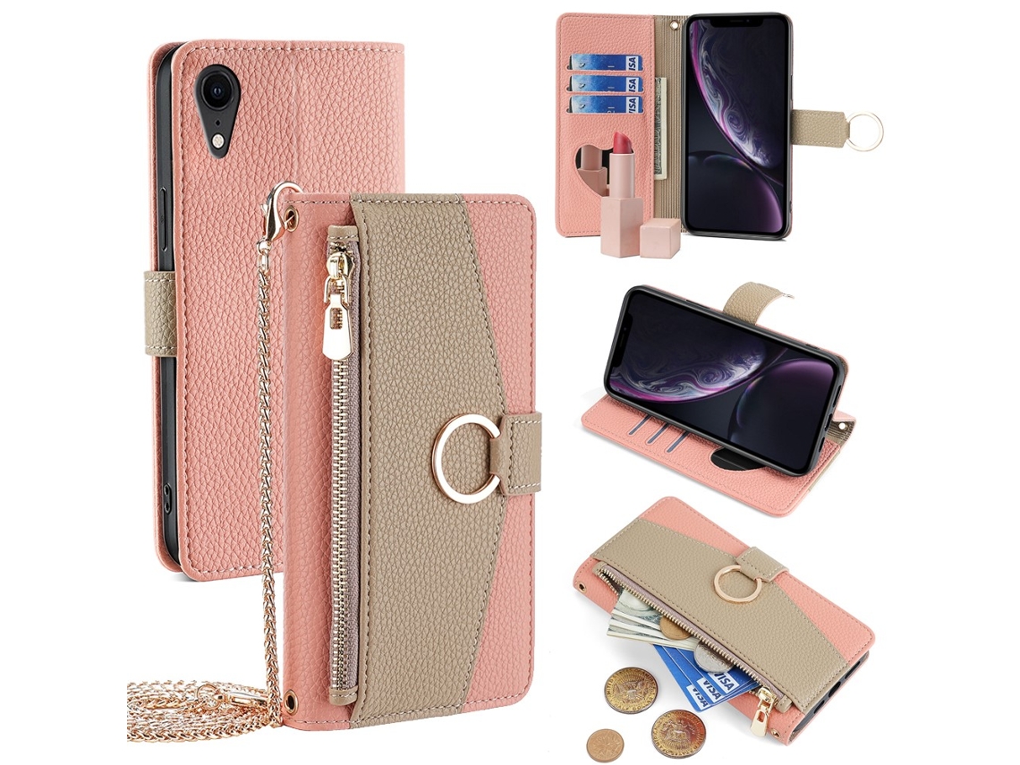 Capa Em Couro Pu Com Pega Para Apple Iphone Xr - Rosa