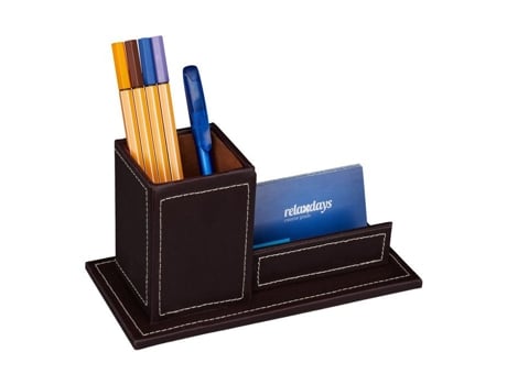 Organizador De Escritório Relaxdays Com Porta Lápis E Suporte Para Cartões De Visita, Couro Sintético, Axlxp 10,5 X 20 X 10 Cm, Marrom