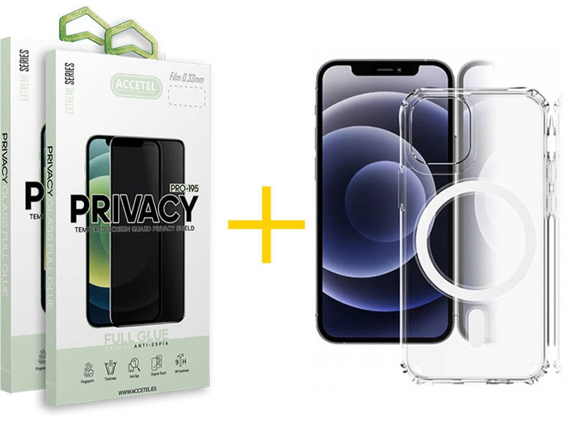 Kit Capa + Película 2X Anti-Spy iPhone 11 Accetel Magsafe Transparente