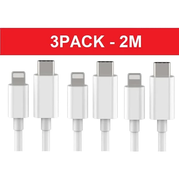 Cabo De Carregamento Rápido, Pack 3 Unidades, Conector 8 Pinos, 2 M