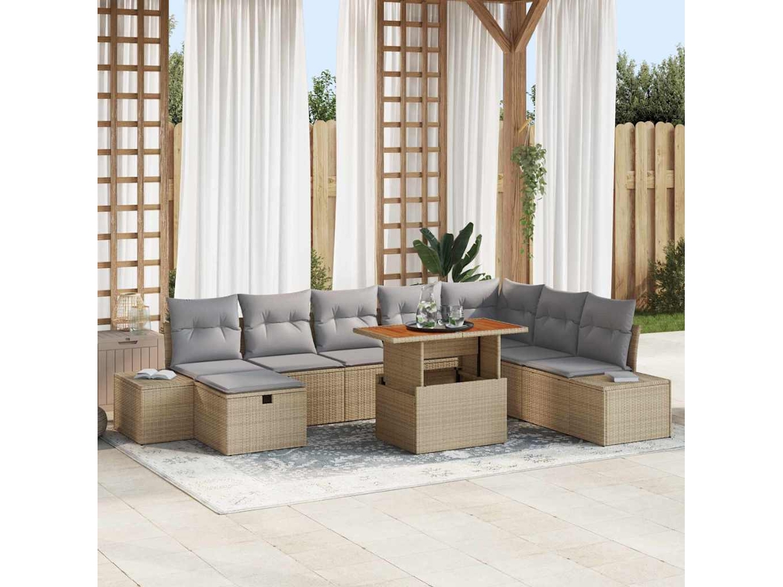 Vidaxl Conjunto De Sofá De Jardim 9 Unid. Bege Rattan Sintético