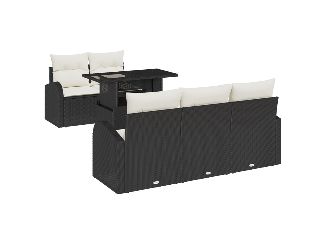 Conjunto 6 Sofá De Jardim Vidaxl Preto Vime Pe (179 X 179 X 85 Cm)
