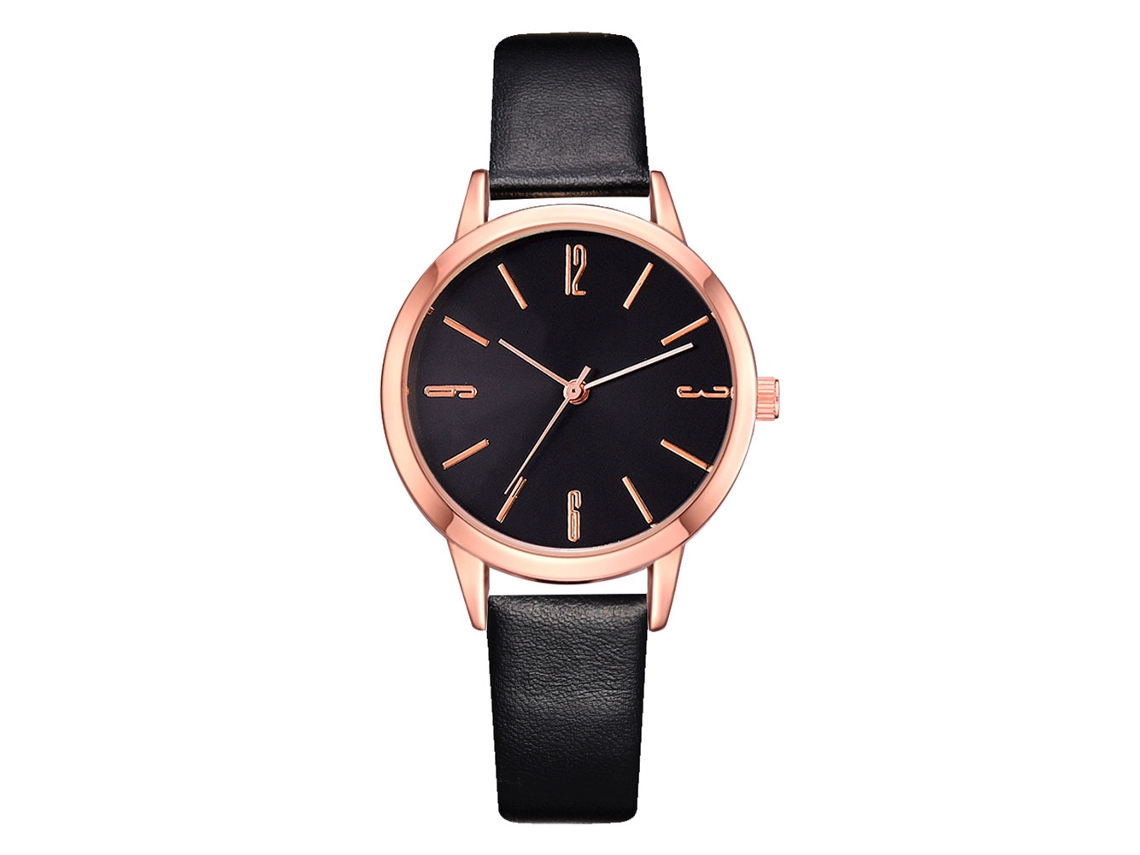 Relógio de Pulso Feminino de Quartzo com Pulseira Pu Estilo Moderno e Simples (preto)
