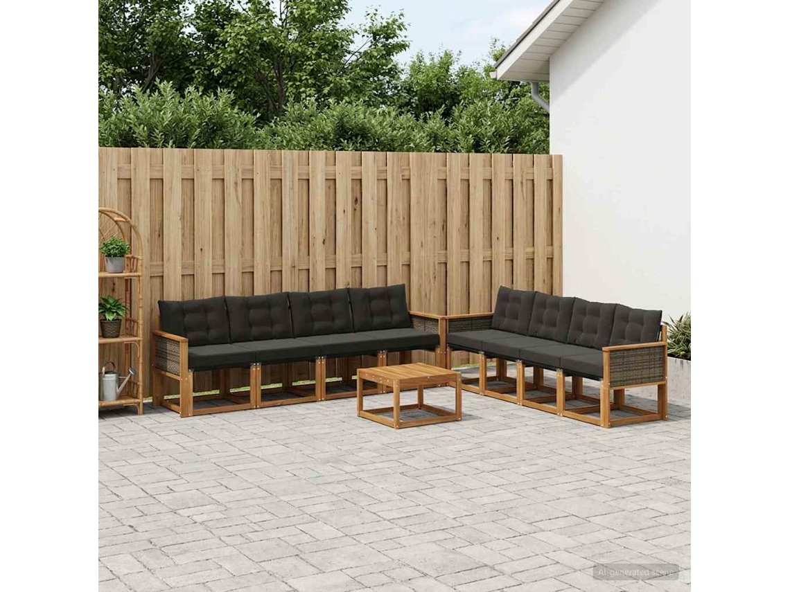 Vidaxl Conjunto De Sofás Para Exterior 9 Pcs Natural E Preto