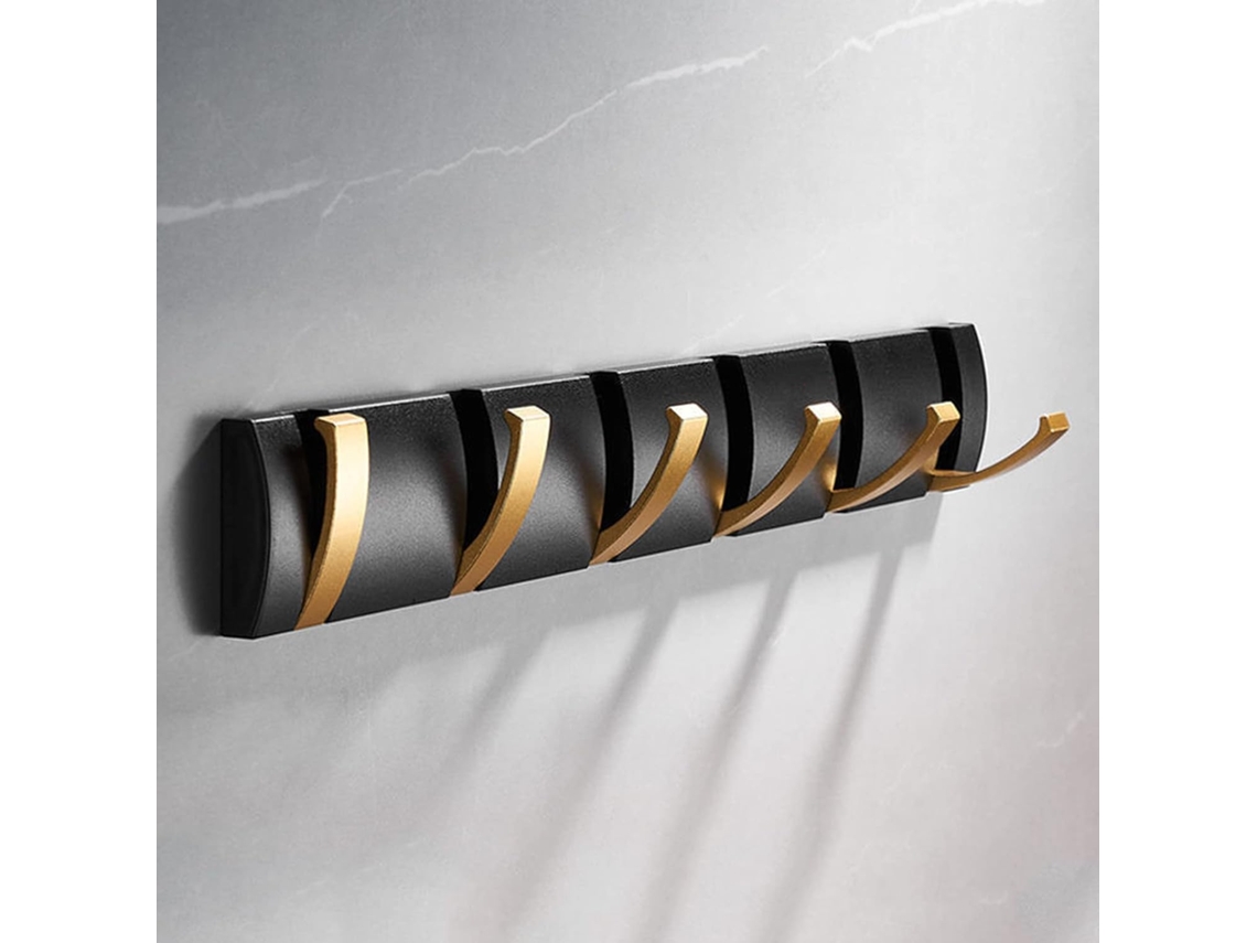 Cabide de Parede com 6 Ganchos, Moderno, Preto, Dourado, Dobrável BRILVIBERA
