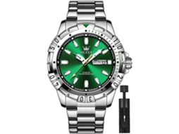 Lurelia Relógio Mecânico Masculino, Movimento De Quartzo, Analógico, Cronógrafo, Data/calendário, Luminoso, Duplo Fuso/mostrador, 42 Mm, Abs, Verde