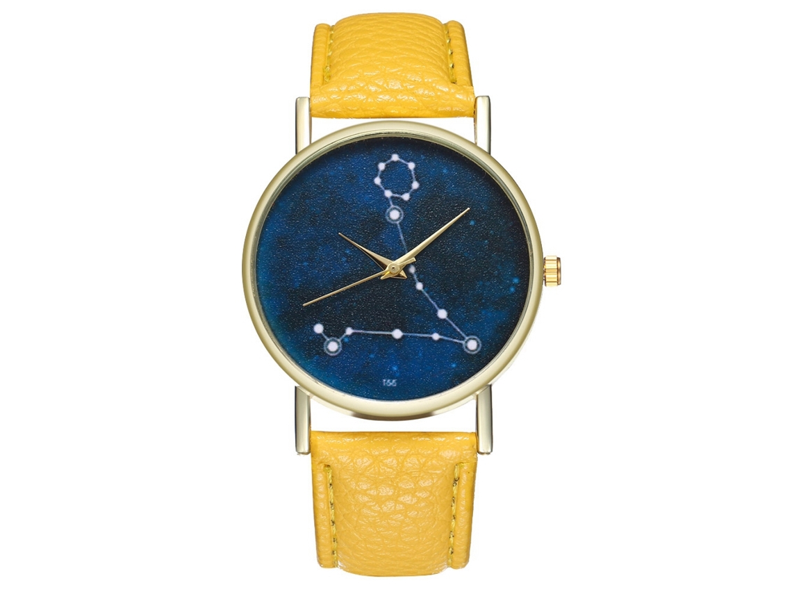 Reloj De Cuarzo Con Correa De Cuero Pu Moda Unisex Dial Grande Redondo Amarillo