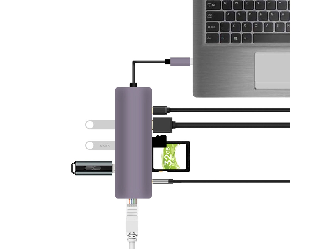 Adaptador (usb 3.1 Tipo-c, Saída Hdmi) Adaptador Usb 3.1 Tipo-c 9 Em 1
