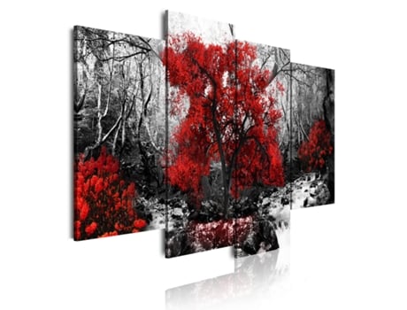 Quadro Moderno DEKOART Paisagem a Preto e Branco, Árvores Vermelhas (120 X 90cm)