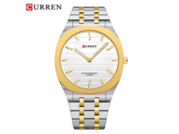 Relógio de Pulso Masculino de Negócios em Aço Inoxidável com Mecanismo de Quartzo e Mostrador Quadrado Dourado Impresso em 3d . MDUG (branco)