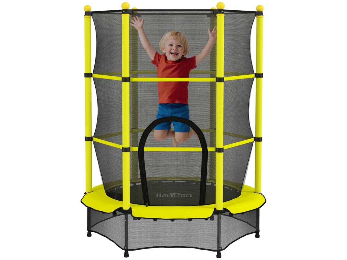Cama Elástica Infantil Ø140 Cm Com Rede De Segurança Amarela