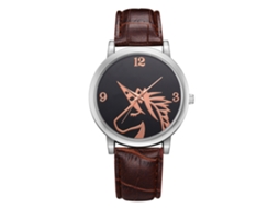 Relógio feminino casual de quartzo para meninas com pulseira de PU e metal (marrom)