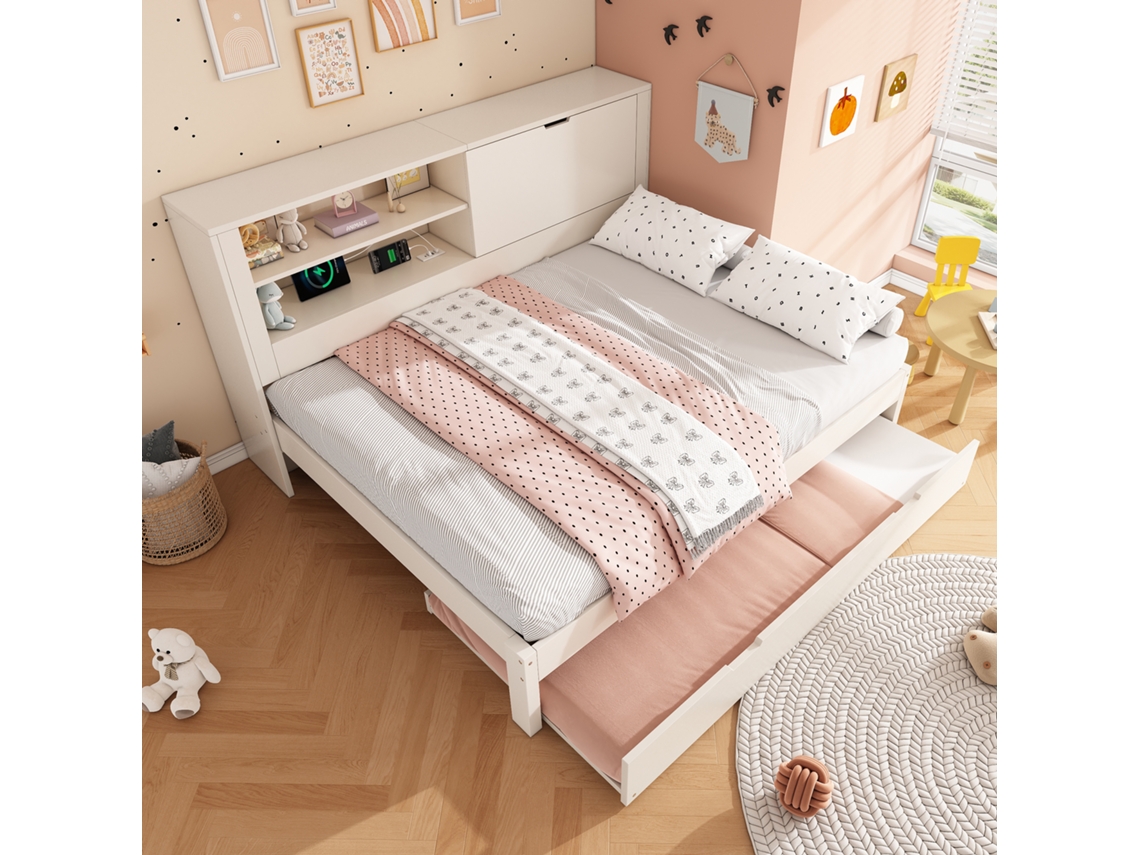 Sofá Cama 90/190 Extensível Usb Usb-c Branco Com Gavetas Compacto