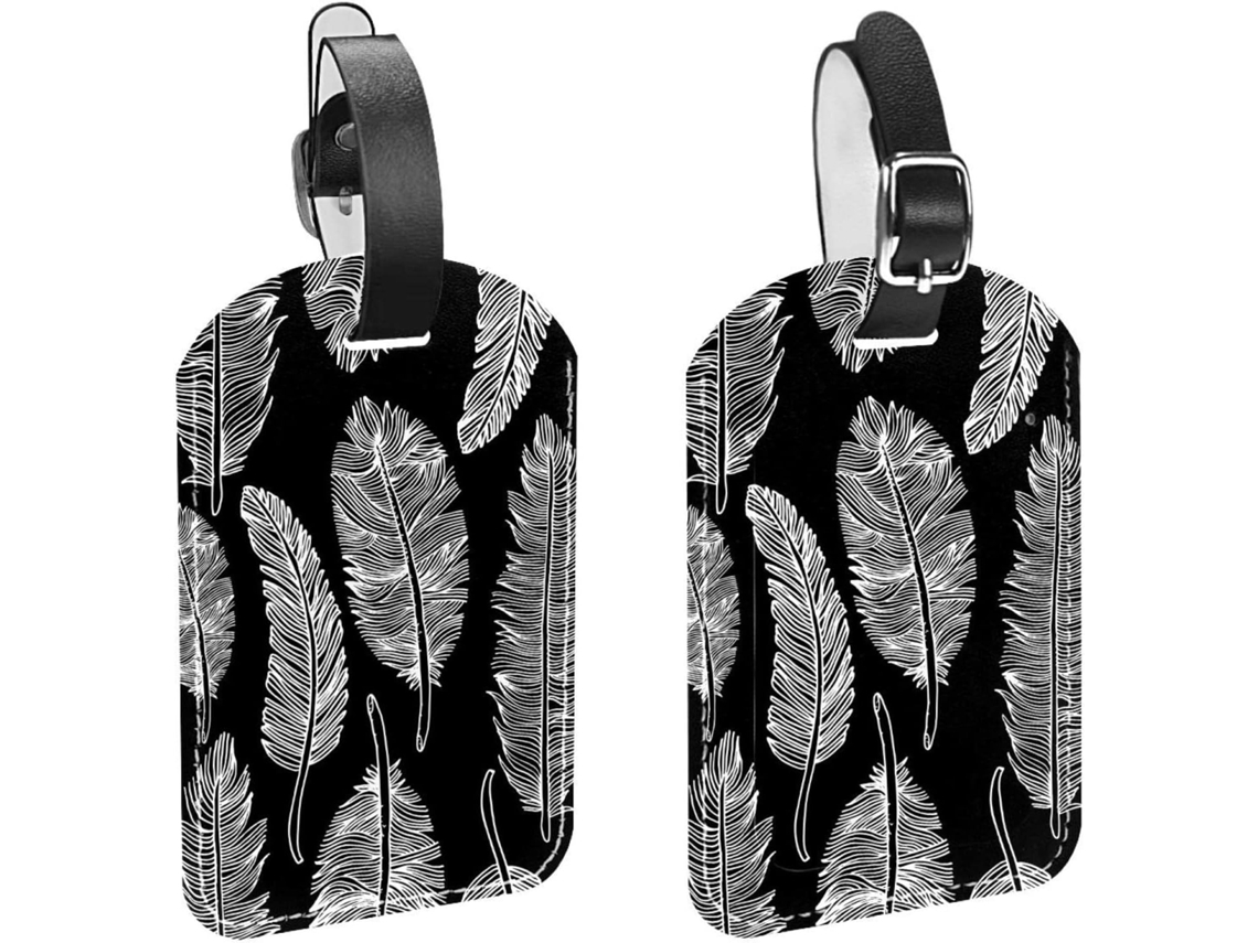 Conjunto De 2 Etiquetas Bagagem Viagem Estilo Boêmio Em Preto E Branco Com Alça Segurança