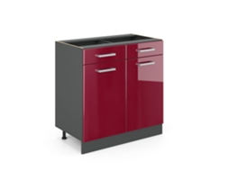 Armário de cozinha VICCO R-Line, vermelho Borgonha alto brilho, 80 cm, carvalho PA