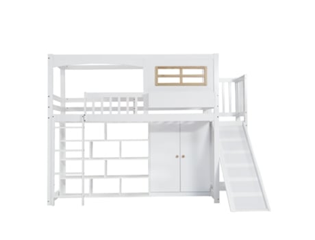 Cama Alta Prateleiras Escorrega Raumio Madeira Mdf Branco (90x200)