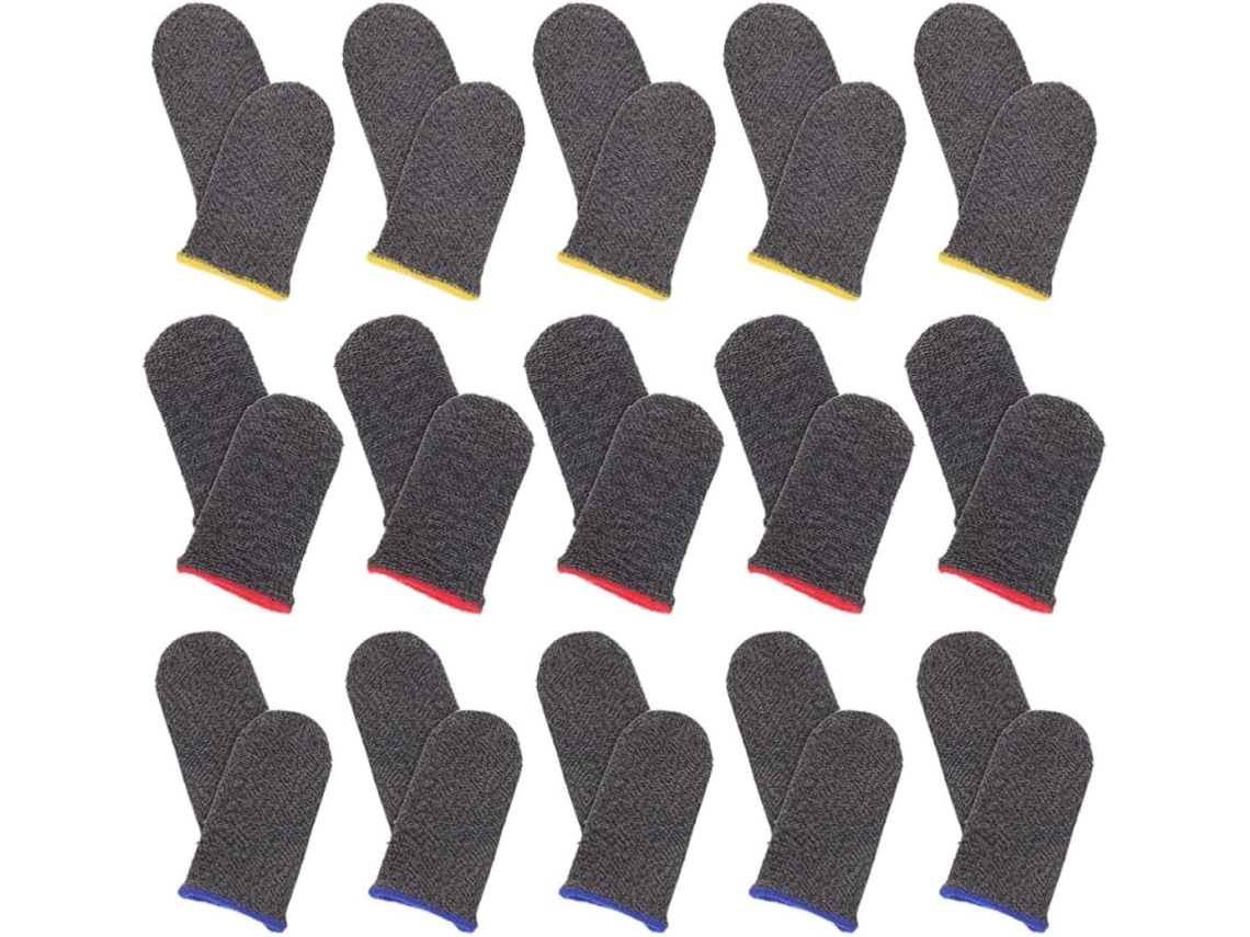 Protetores De Dedo Para Jogos, Pretos, 30 Unidades, Fibra Prateada Lavável, Costurados À Mão, Design Plissado Para