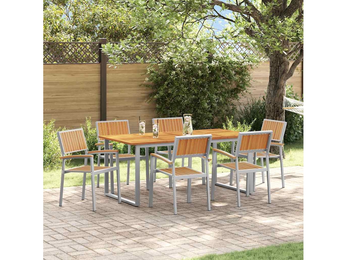 Vidaxl Conjunto De Jantar Para Jardim 7 Pcs Cinzeto
