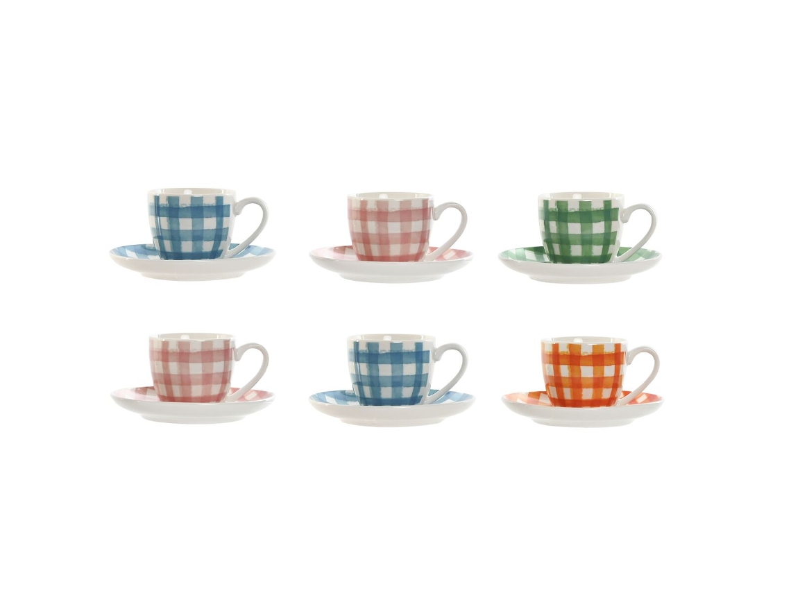 Conjunto De 6 Chávenas Com Prato Casa Esprit Azul Branco Verde Laranja Cor De Rosa Porcelana 90 Ml