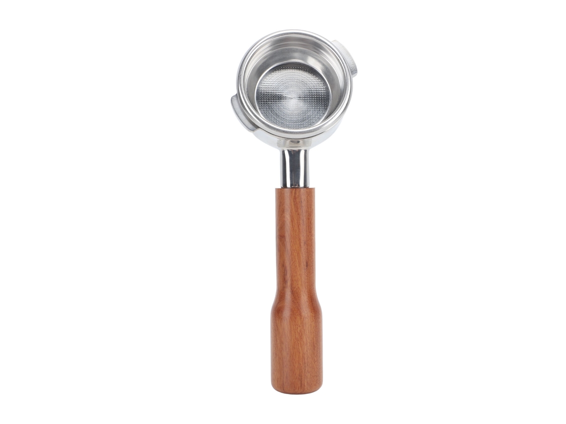 Porta filtro Primerox sem fundo 58mm com 2 orelhas de madeira sólida e aço inox, para máquina Nowwa | S/MARCA