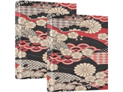 Pasta escolar japonesa com estampa de flor de cerejeira vermelha, 3,8 cm x 1,5 polegadas, três argolas com bolsos internos.