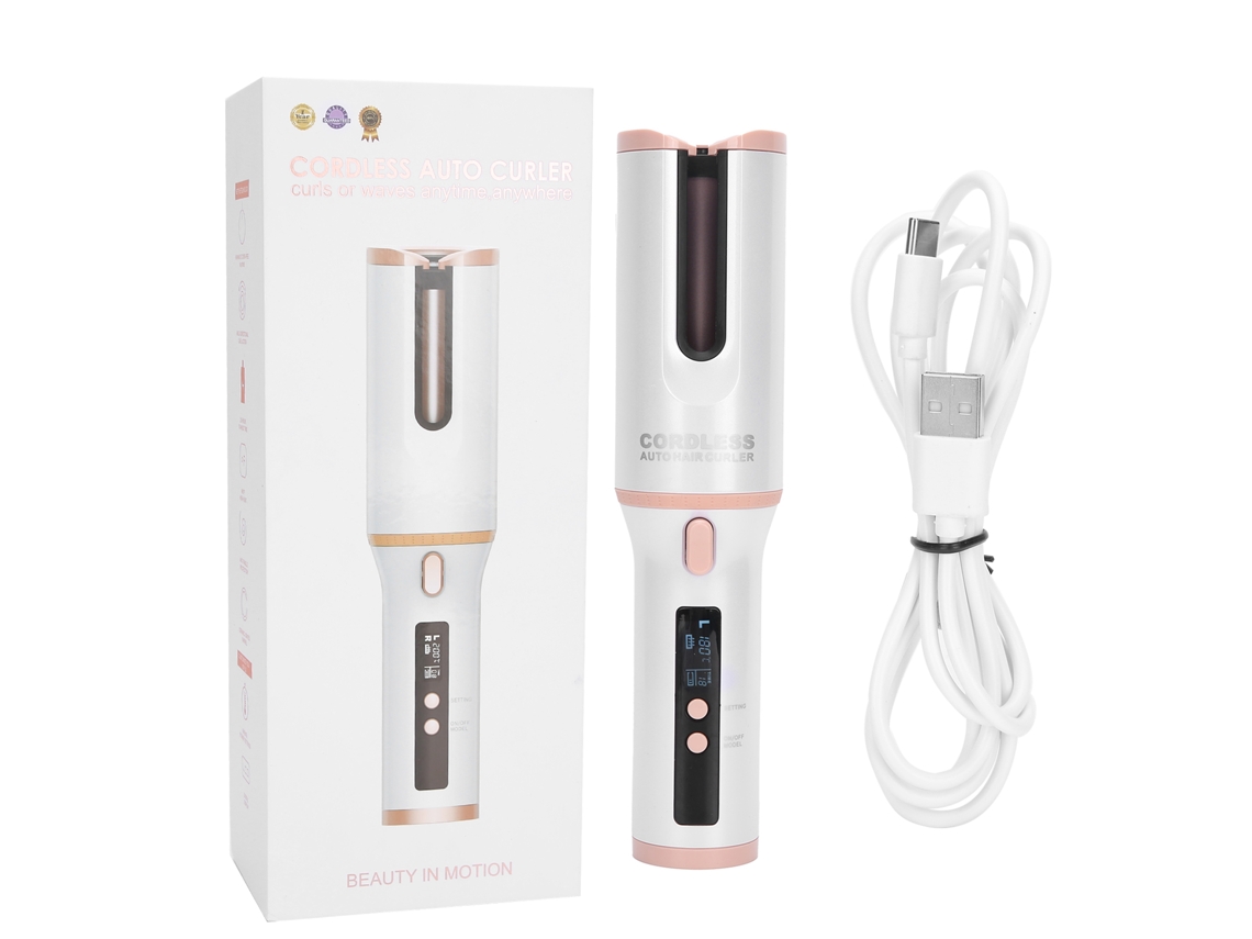 Chapinha De Cachos Automática Sem Fio Usb Recarregável Com Lcd Branca